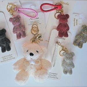 Sparkling Crystal Rhinestone Bear Key Ring Handbag Bag Charms